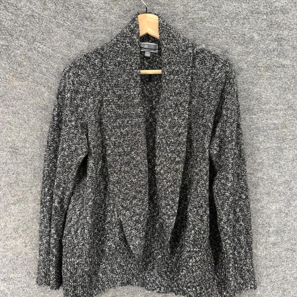 JM Collection Cardigan Women M Medium Gray Knit Collared Open Front Long Sleeve